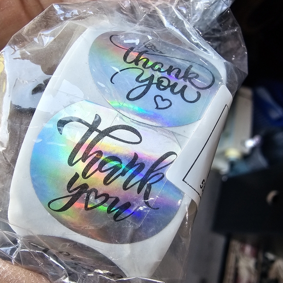 500 per Roll Stickers 1 Inch Thank You Stickers Labels Shiny Silver 👀 🩶 - Picture 1 of 3